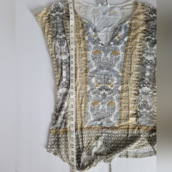 Lucky Brand Floral Paisley Multipattern Tie Front V Split Neckline Shirt - Picture 3 of 8